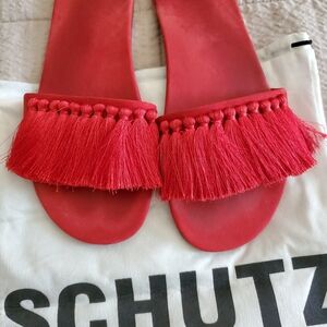 EUC Schutz Maduna Red Tasseled Sandals, Sz 9.5